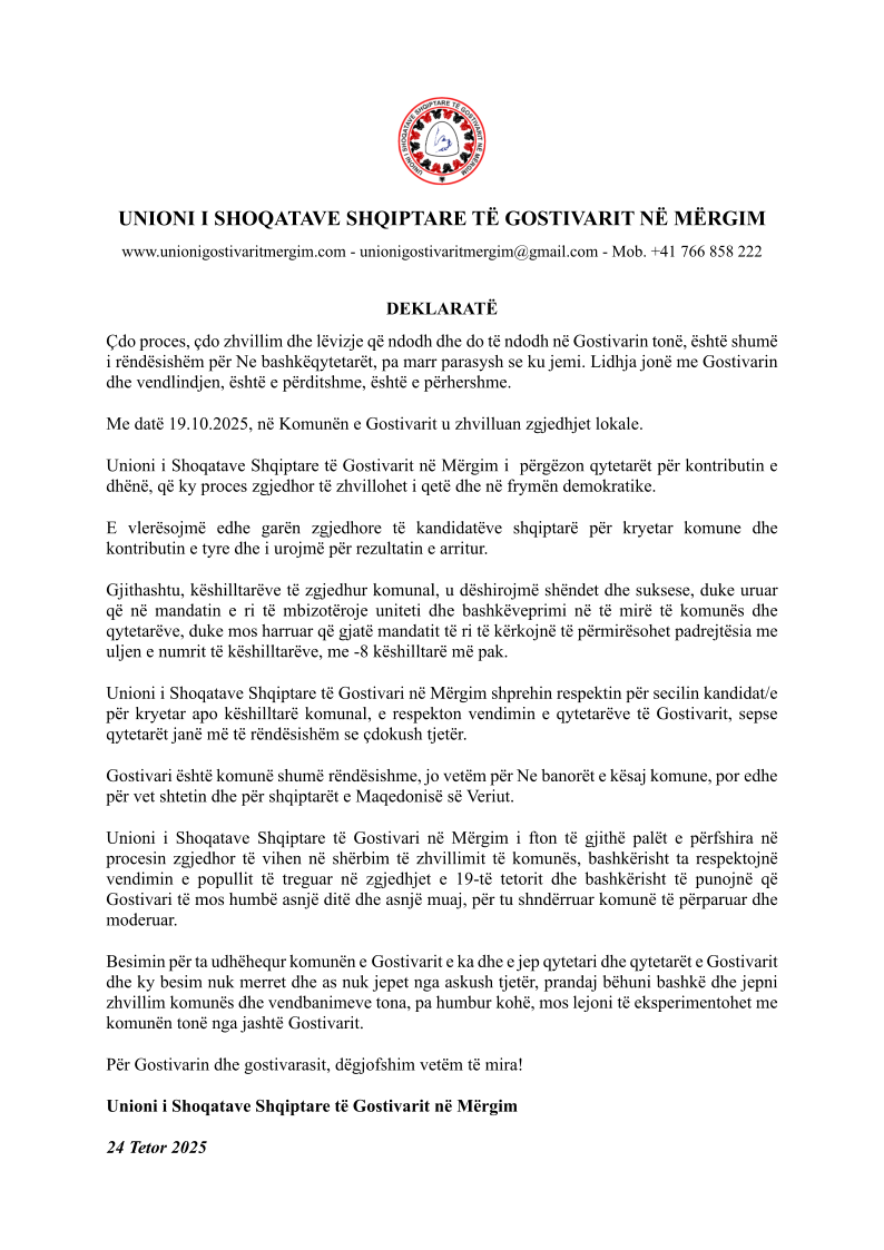 24_10_2025_Deklarate_Unioni_Zgjedhjet Lokale Gostivar_2025